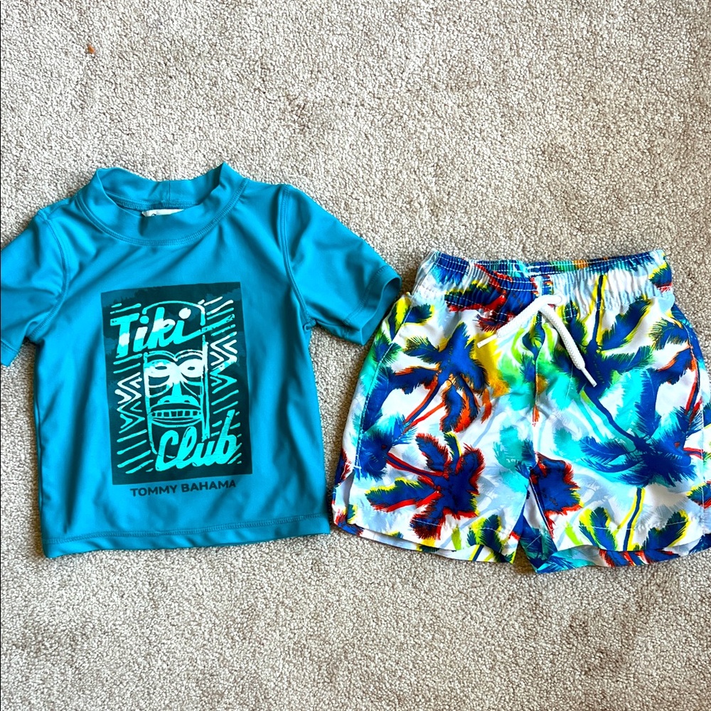 EUC 18 Mo Tommy Bahama Kids Tiki Club UPF 50 top + 18-24 Mo TCP Tropical Trunks
